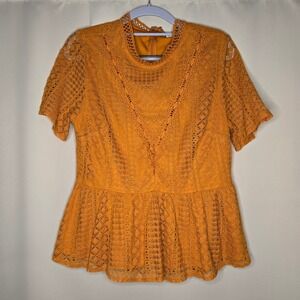 Sandy & Sid New York Lace‎ Peplum Top Short Sleeve Gold Size L